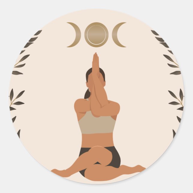 Woman yoga pose eagle arms spiritual moon classic round sticker (Front)