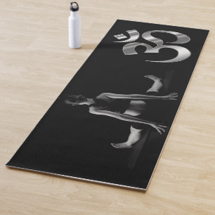 Woman Yoga position Om Black Minimalist Yoga Mat