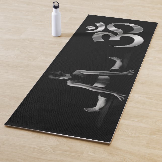 Woman Yoga position Om Black Minimalist Yoga Mat (In Situ)