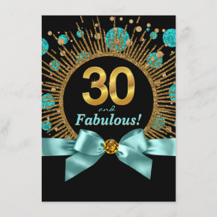 Womans 30th Birthday Party Teal Blue and Gold Invitation