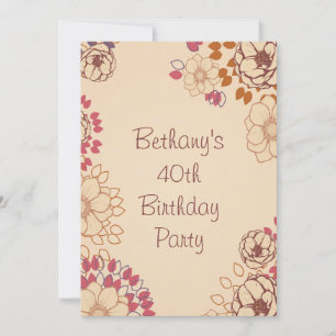 Woman's 40th Birthday Cute Modern Floral Invitation