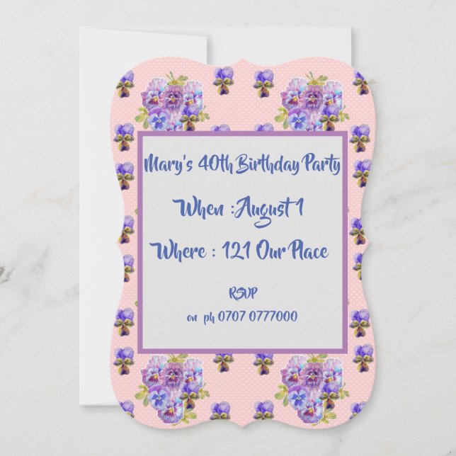 Womans 40th Pink Floral Birthday flower Invitation (Front)
