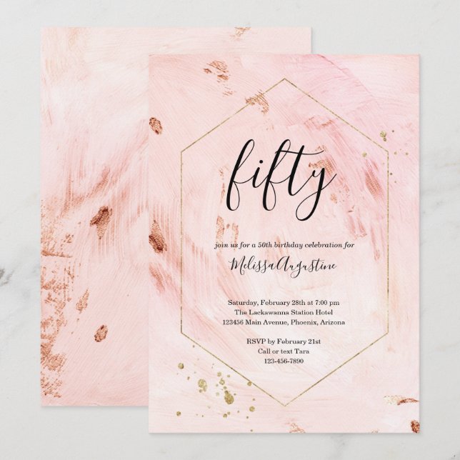 Woman's 50th Birthday Party Rose Gold Glitter Invitation (Front/Back)