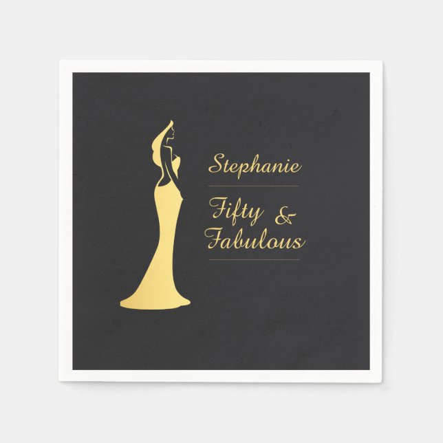 Woman's 50th Modern Gold Cocktail Dress Birthday Napkin (Front)