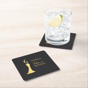 Woman's 50th Modern Gold Cocktail Dress Birthday Square Paper Coaster