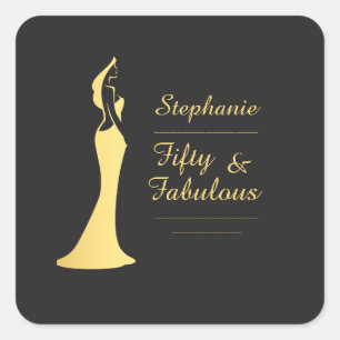 Woman's 50th Modern Gold Cocktail Dress Birthday Square Sticker