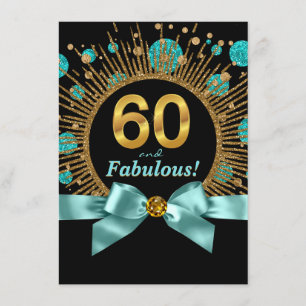 Womans 60th Birthday Teal Blue and Gold Invitation