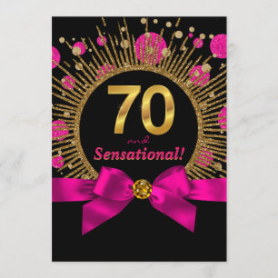 Womans 70th Birthday Party Fuchsia and Gold Invitation