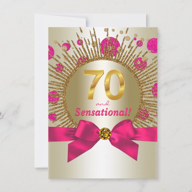 Womans 70th Birthday Party Fuchsia Gold Invitation (Front)