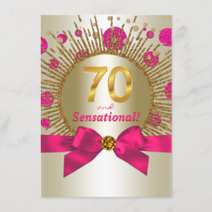 Womans 70th Birthday Party Fuchsia Gold Invitation