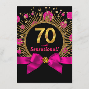 Womans 70th Birthday Party Hot Pink and Gold Invitation