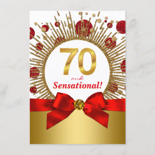 Womans 70th Birthday Party Red and Gold Invitation