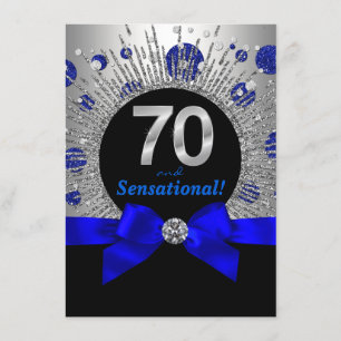 Womans 70th Birthday Party Royal Blue and Silver Invitation