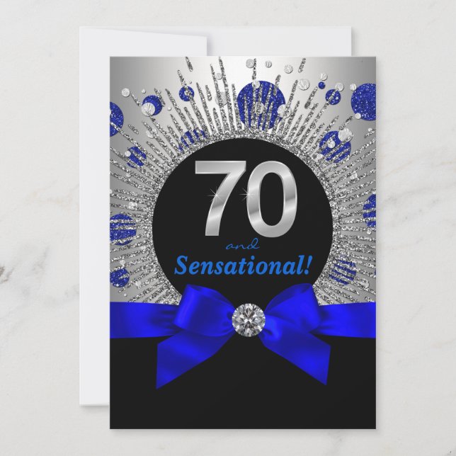 Womans 70th Birthday Party Royal Blue and Silver Invitation (Front)