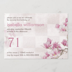 Woman's 71st Birthday Party   Mauve Magnolias Invitation