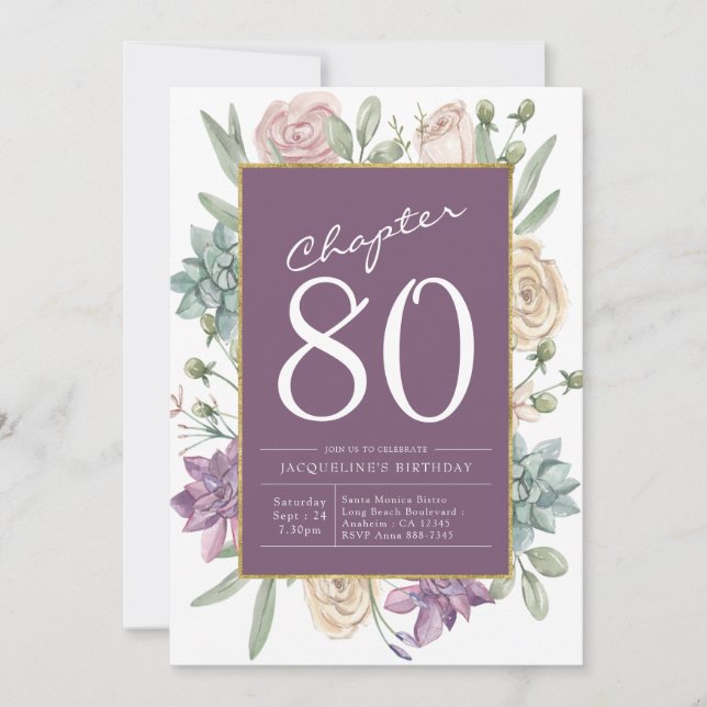 Woman's 80th Birthday Floral Surprise Party Invitation (Front)