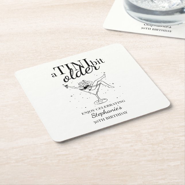 Woman's A Tini Bit Older Martini 30th Birthday Square Paper Coaster (Angled)
