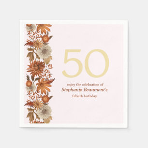 Woman's Autumn Flower Surprise 50th Birthday Napkin