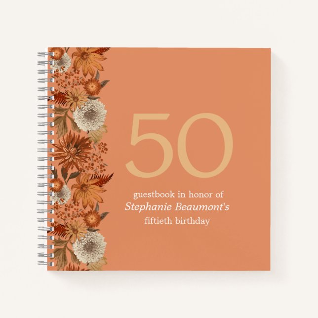 Woman's Autumn Flower Surprise 50th Birthday Notebook (Front)