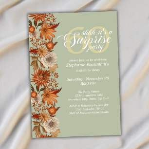 Woman's Autumn Flower Surprise 60th Birthday Invitation
