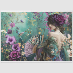 Woman's Back, Bird & Floral Fantasy Portrait Art Tissue Paper