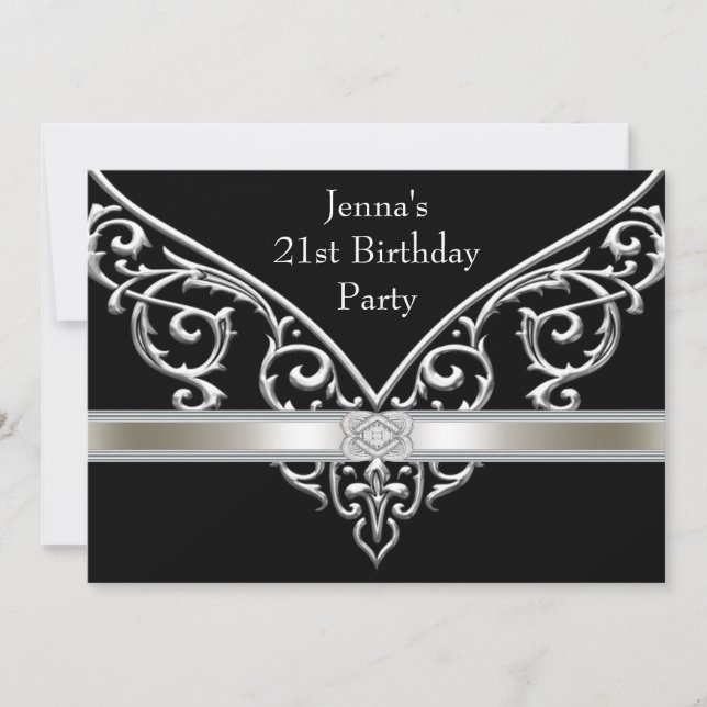 Womans Black 21st Birthday Party Invitation (Front)