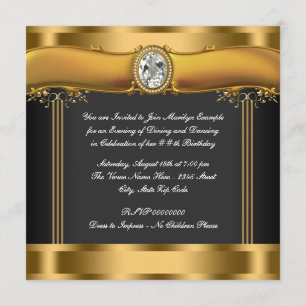 Womans Black and Gold Birthday Party Invitation