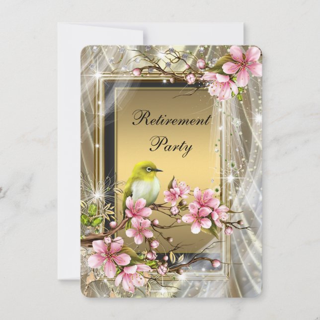 Womans Black and Gold Retirement Party Invitation (Front)