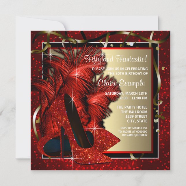 Womans Black and Red High Heels Birthday Party Invitation (Front)