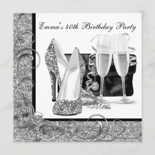 Womans Black and White Birthday Party Invitation