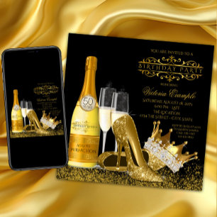 Womans Black Gold High Heels Princess Birthday Invitation