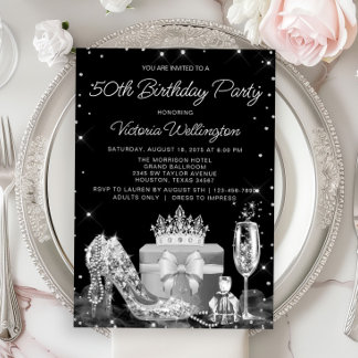 Womans Black Silver Shoe Any Number Birthday Party Invitation