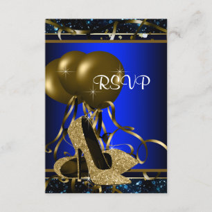 Womans Blue and Gold High Heel RSVP Card