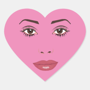 Womans Brown eyes red lipstick heart Face Art Heart Sticker