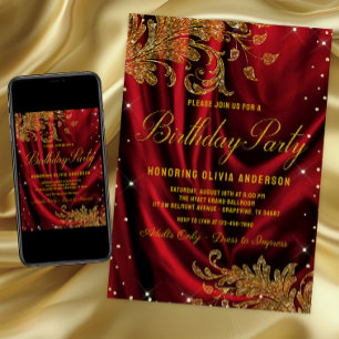 Womans Burgundy Gold Birthday Party Invitation