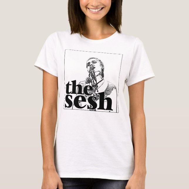 Woman's "Claire Bryant in The Sesh" White Tee (Front)