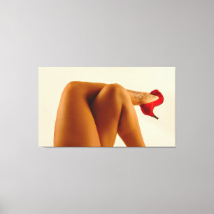 Woman's Crossed Bare Legs with Red High Heels Canvas Print