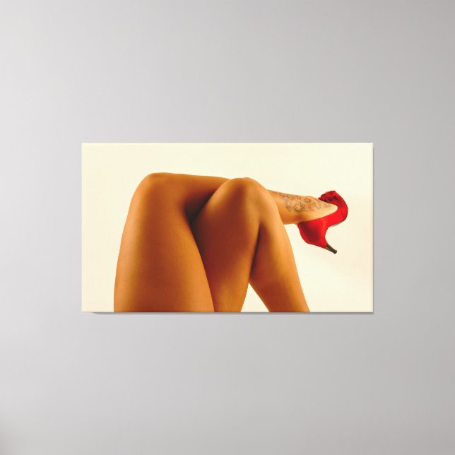 Woman's Crossed Bare Legs with Red High Heels Canvas Print (Front)
