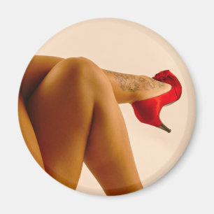 Woman's Crossed Bare Legs with Red High Heels Magnet