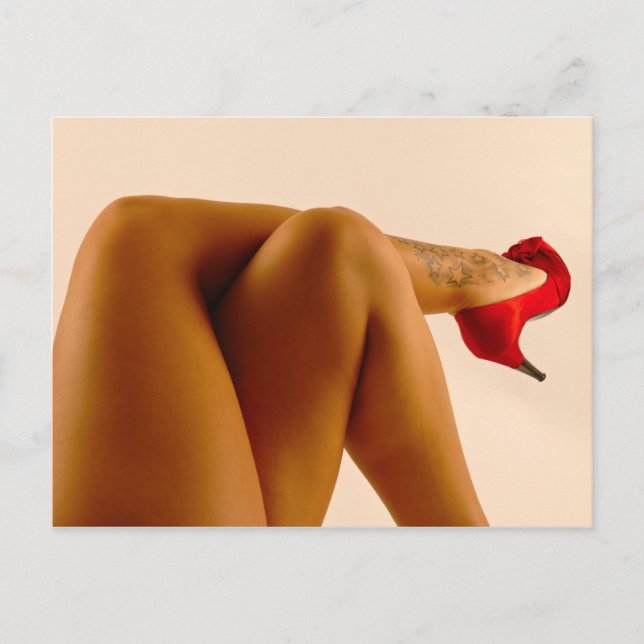 Woman's Crossed Bare Legs with Red High Heels Postcard (Front)