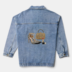 Womans Diamond High Heel & Crystal Handbag Art Denim Jacket