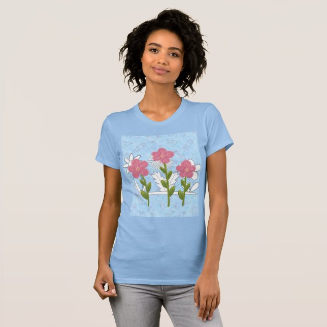 womans drawing colouring flowers shirt (Front Full)