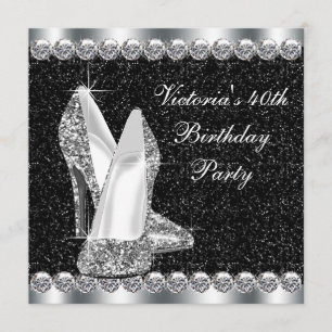Womans Elegant Black 40th Birthday Party Invitation