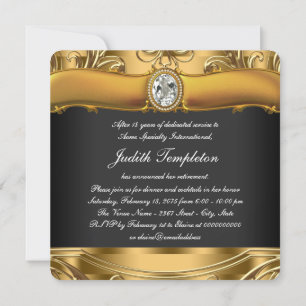 Womans Elegant Black and Gold Retirement Party Invitation