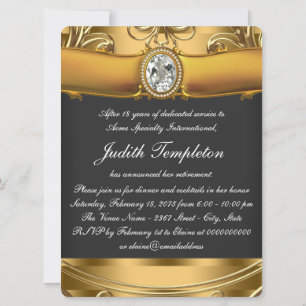 Womans Elegant Black and Gold Retirement Party Invitation