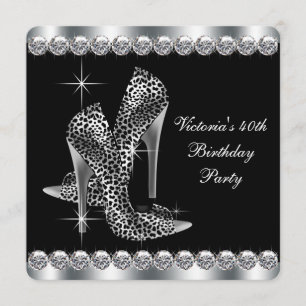 Womans Elegant Black Birthday Party Invitation
