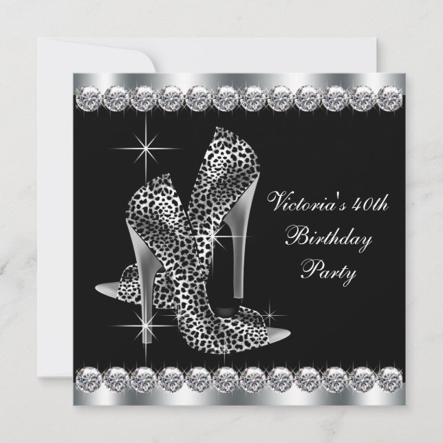 Womans Elegant Black Birthday Party Invitation (Front)