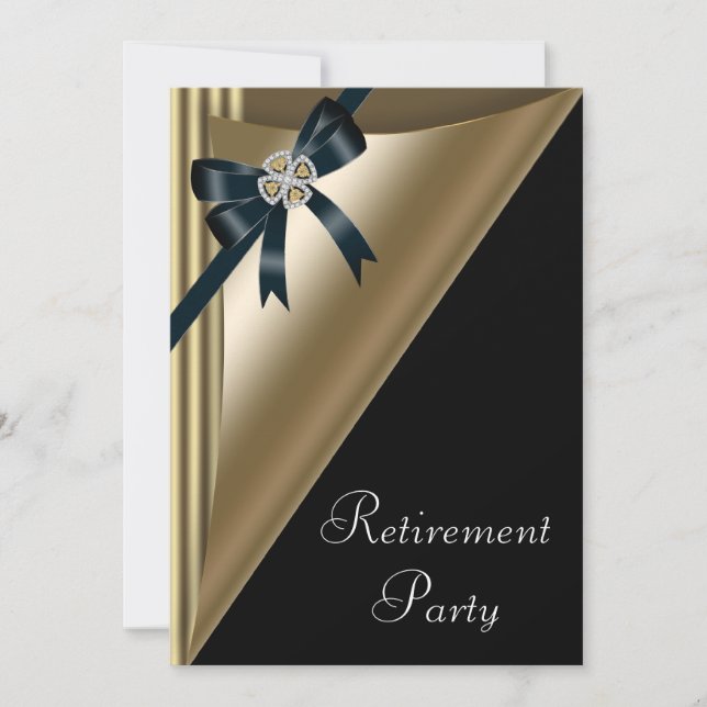 Womans Elegant Black Gold Diamond Retirement Party Invitation (Front)