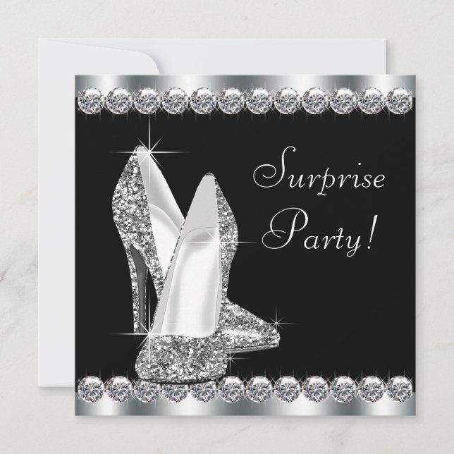 Womans Elegant Black Surprise Birthday Party Invitation (Front)