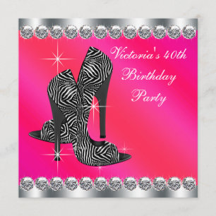 Womans Elegant Hot Pink 40th Birthday Party Invitation